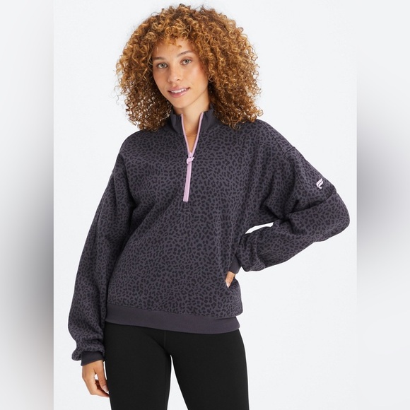 Fabletics Forever Fleece Half-Zip Purple Leopard Pullover Size Medium‎ - Picture 1 of 10